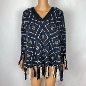 Shimmering Waltz Hooded Poncho Shawl Fringe Tunic